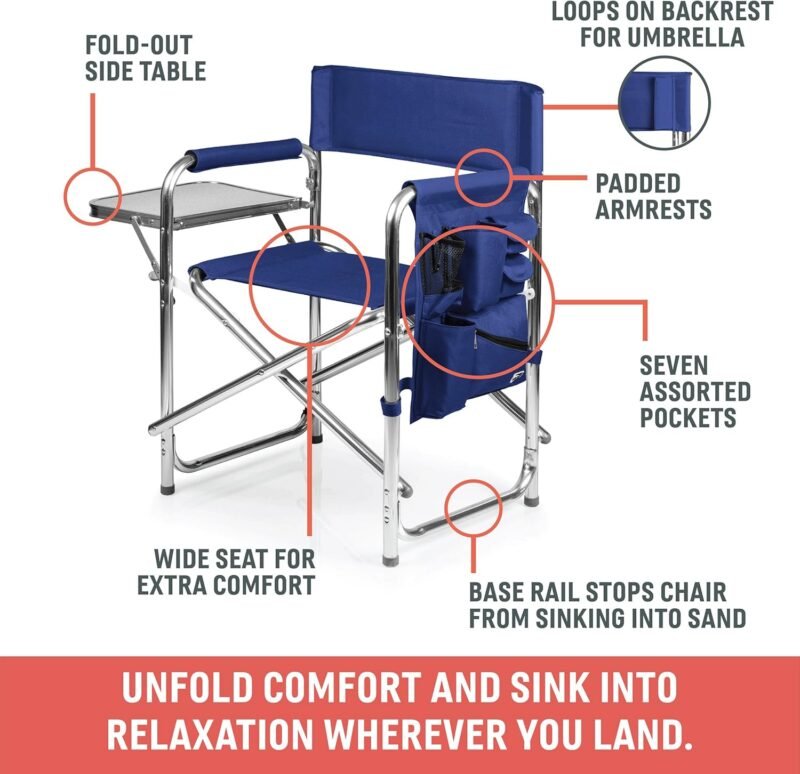 ONIVA - a Picnic Time brand - Sports Chair with Side Table, Beach Chair, Camp Chair for Adults, (Navy Blue) - Image 7