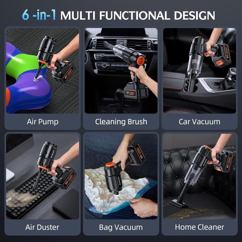 Car Vacuum Portable Cordless, 40000Pa High Power Dust Buster, 6-in-1 Handheld Vacuum Cleaners for Home, Car, Pet Hair, Keyboard, Black - Image 5