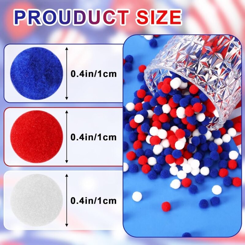 SEPGLITTER Red White Blue Pom Poms Balls, 1000Pcs 1 cm/0.4inch 4th of July Pom Poms Balls for Independence Day Patriotic Veterans Party Memorial Crafts Making DIY Holiday Decorations Supplies - Image 2