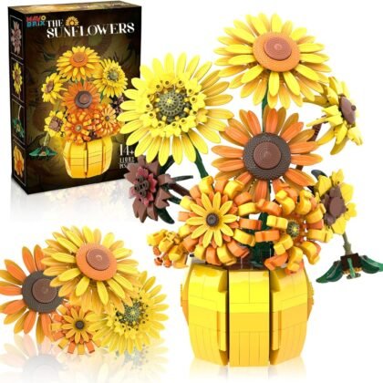 Flowers Building Sets for Adults, Van Gogh Prints Art Botanical Collection for Woman Girls 14+, Sunflowers Pot Bouquet Plants Kits Compatible with Lego Flowers, Home Decor