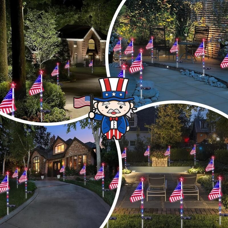 6 Pack 4th of July Decorations Outdoor Solar Lights, Red White and Blue Star Lights for National Day with American Flag, 2 Modes Waterproof Patriotic Light for Independence Memory Day Garden Yard Path - Image 4