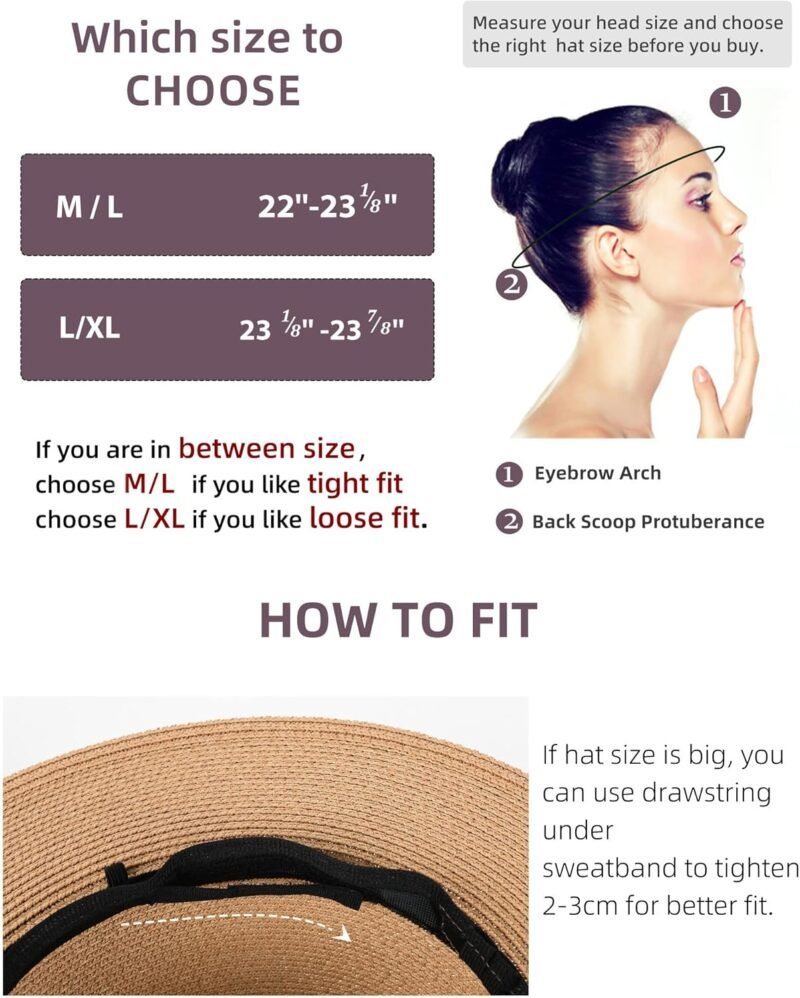 FURTALK Womens Mens Wide Brim Straw Panama Hat Fedora Summer Beach Sun Hats UPF Straw Hat for Women - Image 3