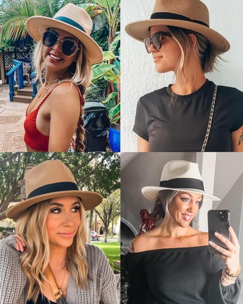 FURTALK Womens Mens Wide Brim Straw Panama Hat Fedora Summer Beach Sun Hats UPF Straw Hat for Women - Image 5