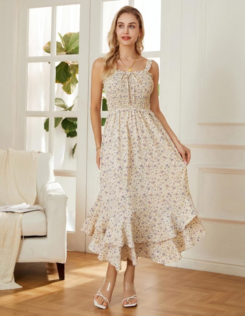 GRACE KARIN Women's 2025 Summer Floral Boho Dress Square Neck Strapped Swing A Line Sundress Beach Long Maxi Outfits - Image 7