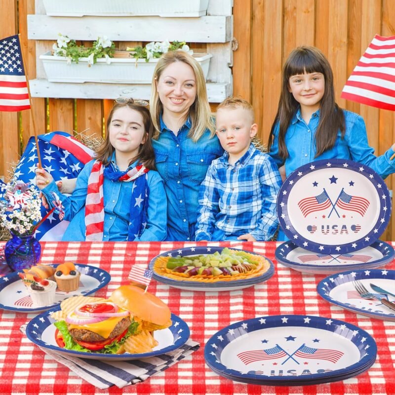 50 Count 4th of July Plates Oval Blue Paper Plates 12 inch x 10 inch - Patriotic Decorations for Independence Day, 4th of July Party Supplies - Image 7