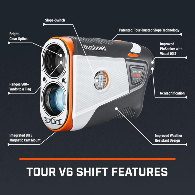 Bushnell Golf Tour V6 Shift Laser Rangefinder with Slope Switch, Visual Jolt Flag Locking, Magnetic Mount, 1300 Yard Range 6X Magnification - Image 2
