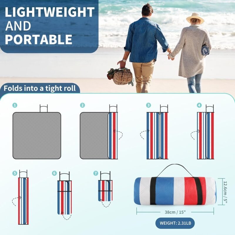 ANJ Outdoors (2025 Upgrade) Extra Large Waterproof Picnic Blankets | Foldable Sandproof Beach Blanket N Outdoor Blanket | 5-Layer Machine Washable Soft Picnic Mat for Camping, Grass, Park N Stadium - Image 4