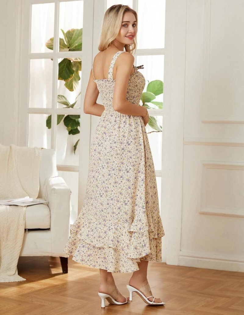 GRACE KARIN Women's 2025 Summer Floral Boho Dress Square Neck Strapped Swing A Line Sundress Beach Long Maxi Outfits - Image 3