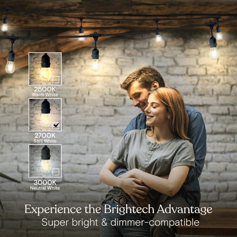 Brightech Ambience Pro - Waterproof LED Outdoor String Lights - Hanging, Dimmable 2W Vintage Edison Bulbs - 48 Ft Commercial Grade Patio Lights Create Cafe Ambience In Your Backyard - Image 4