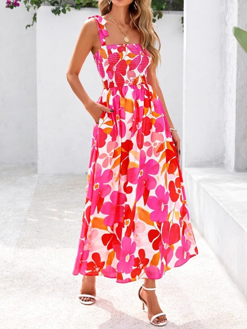 PRETTYGARDEN Womens Summer Dresses Floral Sleeveless Smocked Maxi Dress Boho Spaghetti Strap A Line Flowy Beach Long Sundress - Image 4