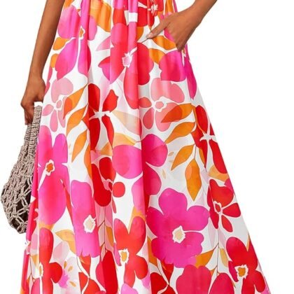PRETTYGARDEN Womens Summer Dresses Floral Sleeveless Smocked Maxi Dress Boho Spaghetti Strap A Line Flowy Beach Long Sundress
