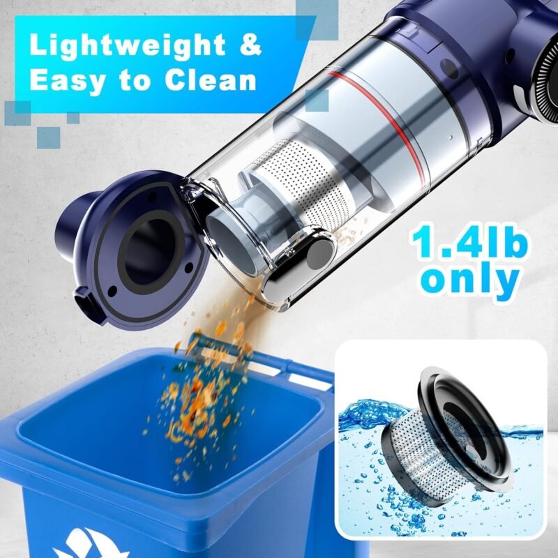 Handheld Vacuum Cordless - Car Vacuum Cleaner with Brushless Motor, 15000Pa Powerful Suction with LED Light, Type C Cable, 2 Fliters, Portable Hand Vacuum for Home, Car, and Office - Image 6