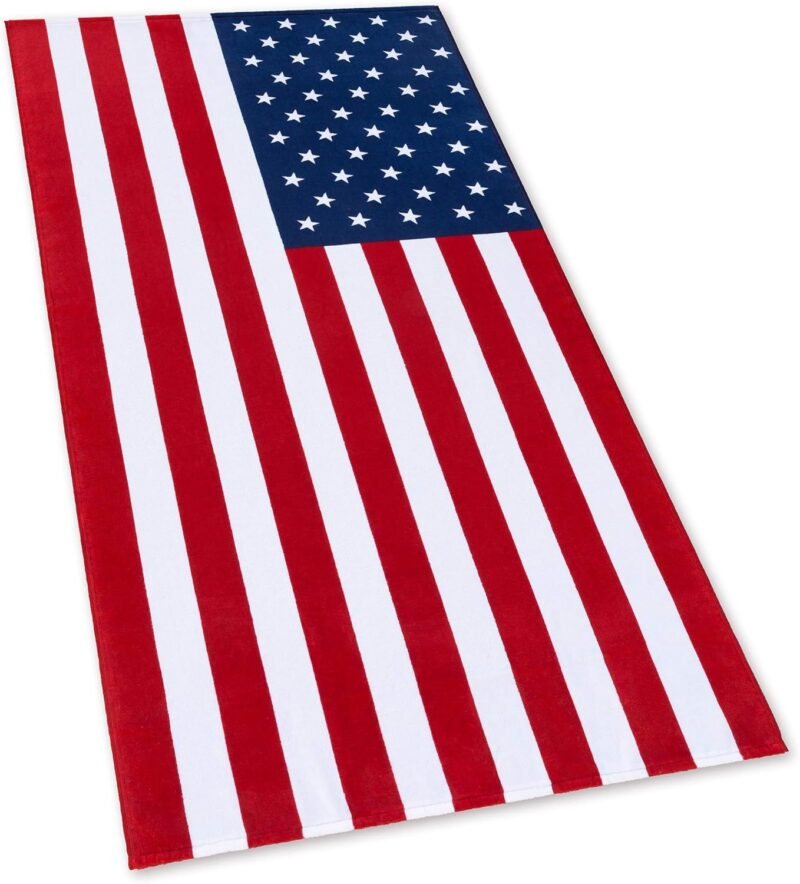 American Flag Beach Towel 30 x 60 inch (76 x 152 cm) USA Patriot 100% Cotton Velour Terry