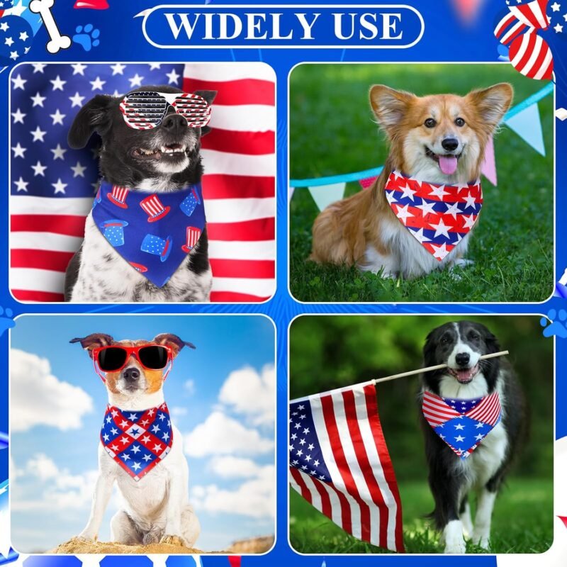 72 Pcs 4th of July Dog Bandanas Bulk Independence Day Triangle Scarf Patriotic Cat Bibs Puppy Scarf Red White and Blue Pet Bandanas for Puppy Cat Birthday Party Costume - Image 7