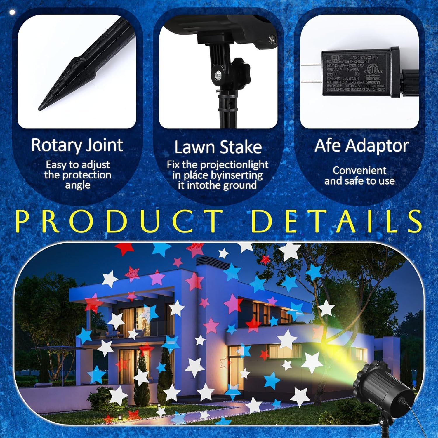 Independence Day Projector Lights 4th of July Projector Patriotic Waterproof Outdoor Indoor LED Spotlight with Dynamic American Flag Patterns for Garden Yard Party Decor(Star) - Image 4