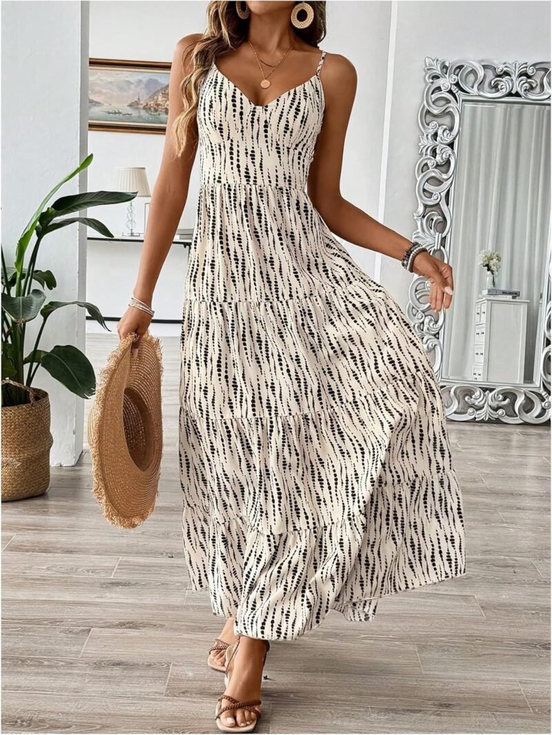 SweatyRocks Women's Summer Maxi Dress V Neck Bow Tie Cutout Boho Vacation Ruffle Long Dresses - Image 5