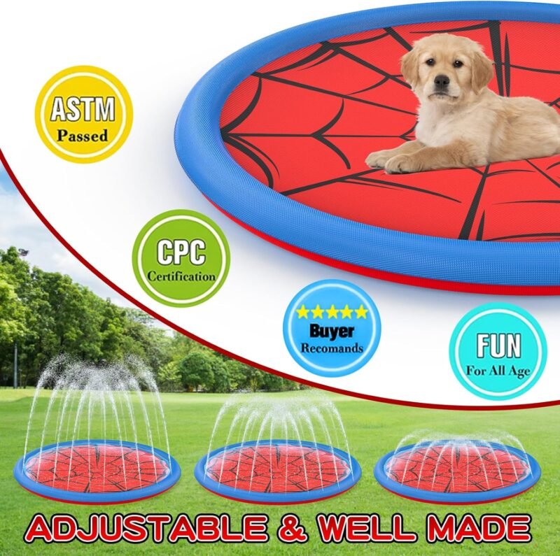 Non Slip Splash Pad for Kids and Dogs, 67'' Extra Large Splash Pad Outdoor Sprinkler for Kids, Dog Water Summer Toys Outdoor Toys for Toddlers 3-5 Ages 4-12 - Image 6