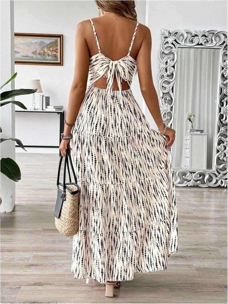 SweatyRocks Women's Summer Maxi Dress V Neck Bow Tie Cutout Boho Vacation Ruffle Long Dresses - Image 2