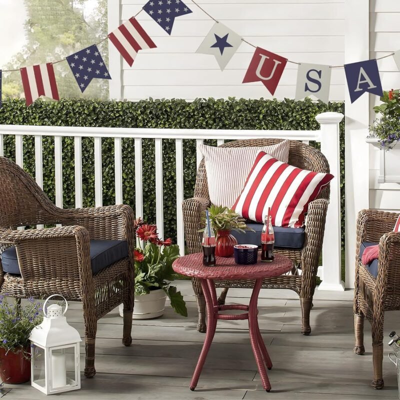 4th of July Garland Decorations, 2Pcs Rustic Red and Blue Fourth of July USA Patriotic Garland, Vintage Farmhouse Independence Day Banner for Veterans Memorial Day Mantel Wall Home Indoor Decor - Image 6