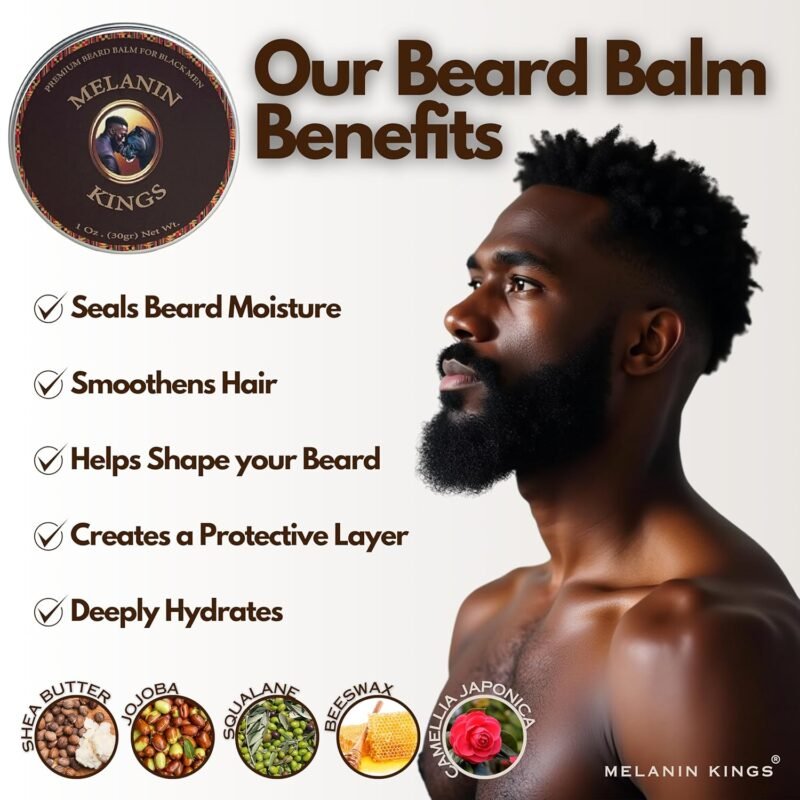 Melanin Kings Beard Grooming Kit for Men - Formulas With Ancient African Natural Ingredients | Beard Wash, Oil, Balm, Brush, Comb, Trimming Scissors - Image 5