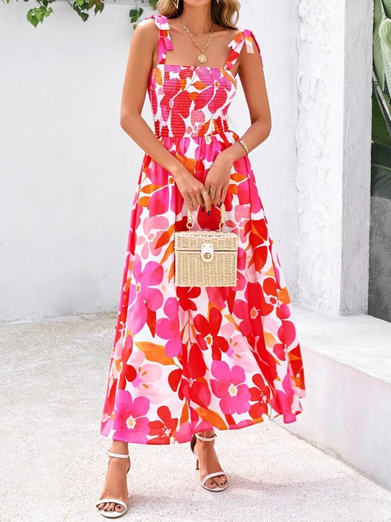 PRETTYGARDEN Womens Summer Dresses Floral Sleeveless Smocked Maxi Dress Boho Spaghetti Strap A Line Flowy Beach Long Sundress - Image 2