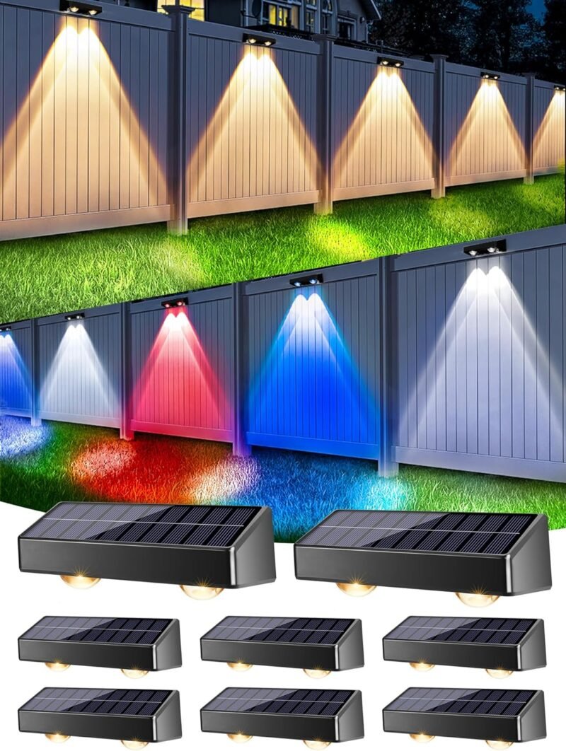Brizled Solar Fence Lights Outdoor, 8 Pack 11 Modes & 9 Colors - Warm White/Cool White/RGB Color Changing Solar Wall Lights, 100 Lumens IP65 Waterproof Outdoor Lighting for Railing Wall Fence Deck