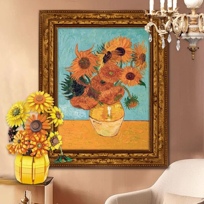 Flowers Building Sets for Adults, Van Gogh Prints Art Botanical Collection for Woman Girls 14+, Sunflowers Pot Bouquet Plants Kits Compatible with Lego Flowers, Home Decor - Image 8