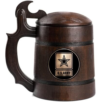 US Army Beer Mug, Custom Military Beer Stein, Personalized Wooden Beer Mug