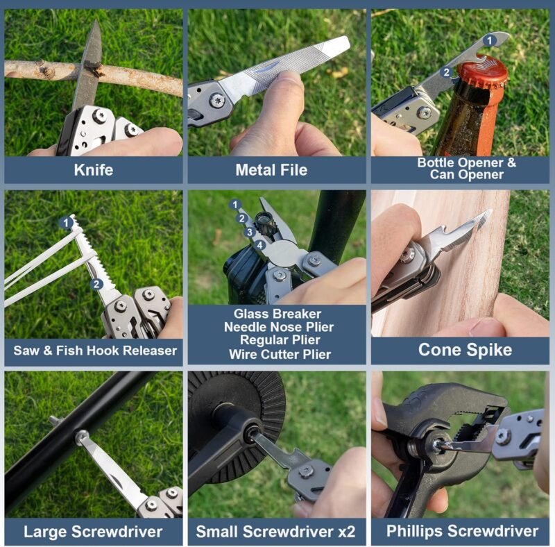 Self Locking Multitool Plier, 15 in 1 Handmade Multi Tool Plier with Nylon Sheath, Spring Inside Multi-tool, Birthday Christmas Father's Day Gift for Men Women Him Her Husband Boyfriend - Image 7