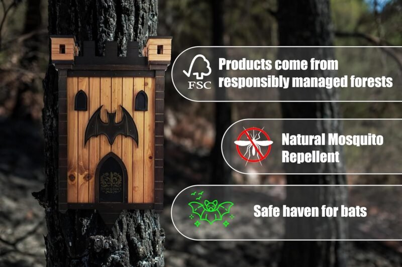 Furry & Fancy Bat Houses for Outdoors – Gothic Bathouse for Outdoors Hanging – Large 2-Chamber Bat Cave for Up to 80 Bats – Handmade Wooden Castle Bat House for Outside – Easy Installation - Image 5