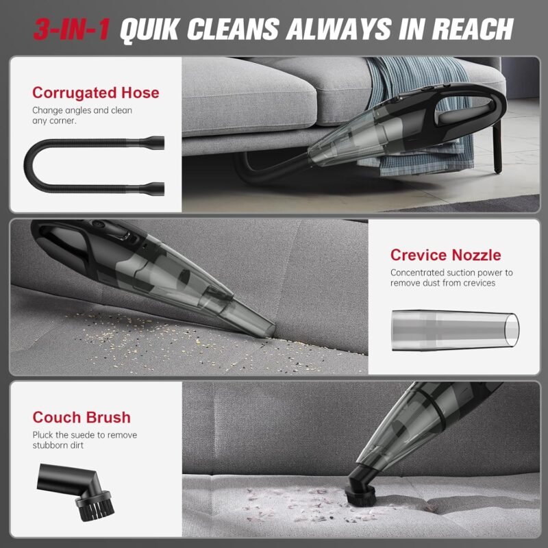 Handheld Vacuum Cordless Rechargeable, Car Vacuum Cleaner with LED, USB Charge, 1.65LBs Hand Vacuum Cordless, for Car/Home/Pet - Image 5