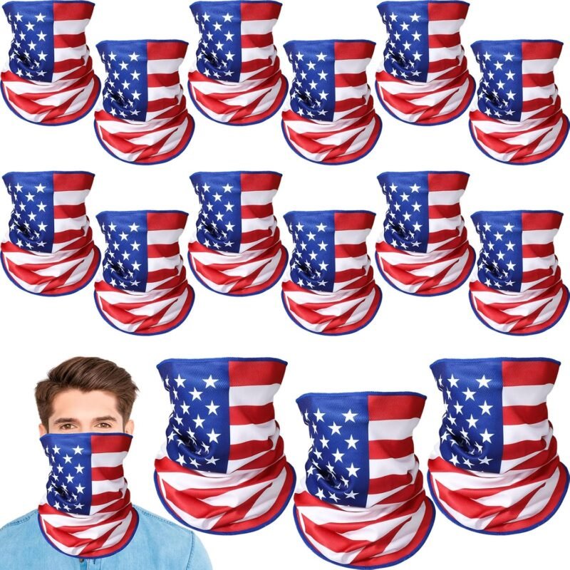 Eurzom American Flag Cooling Neck Gaiter Memorial Day Face Cover Patriotic Face Mask 4th of July Neck Mask for Men Women