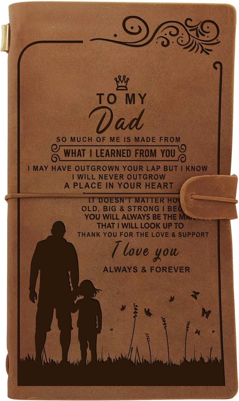 Engraved Leather Notebook To My Dad Gifts- Hand-Crafted Genuine Leather Journal for Travel Diary Journal Sketch Book - Perfect Anniversary Christmas For Dad Gifts