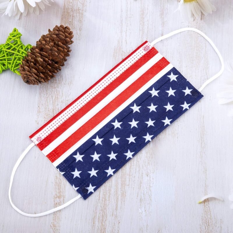 Borje Disposable Face Masks with Designs Patriotic Cute Face Mask 3 Ply USA Flag Print 50 Pcs - Image 5