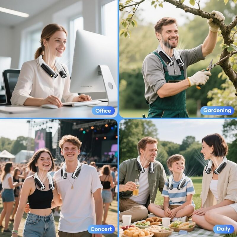 Neck Fan – Portable Neck Fan Rechargeable with 6 Adjustable Speeds, 360°Neck Cooler, Upgraded Long-lasting Wearable Fan for Hot Weather, Travel, Outdoor, Office, Camping, Men & Women - Image 7