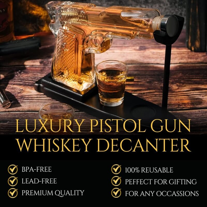 Gifts for Men Dad, 10.1 Oz Whiskey Gun Decanter Set + 2 Bullet Glasses - Unique Birthday Pistol Gift Ideas Daughter Son, Personalized Liquor Dispenser - Scotch Bourbon Vodka, Him, Brother Husband - Image 2