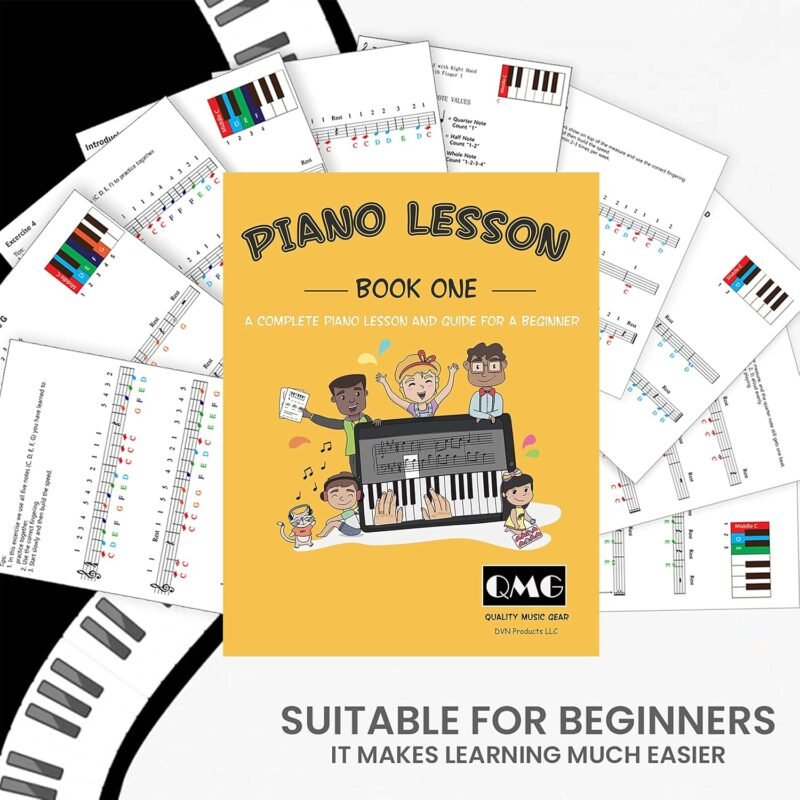 QMG Color Piano and Keyboard Stickers and Complete Color Note Piano Music Lesson and Guide Book 1 and Book 2 for Kids and Beginners; Designed and Printed in USA - Image 4