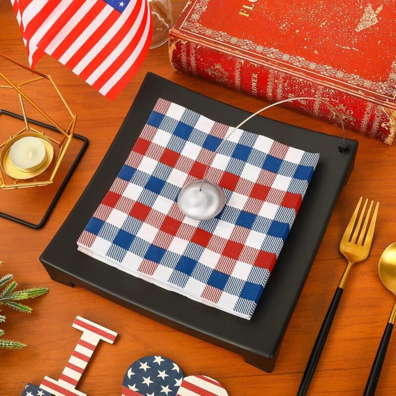 Whaline 80 Pack Patriotic Napkins 6.5 x 6.5 Inch Buffalo Plaid Paper Napkins Red Blue White 4th of July Disposable Napkins Patriotic Dinner Napkins for Independence Day Party Supplies Table Decor - Image 3