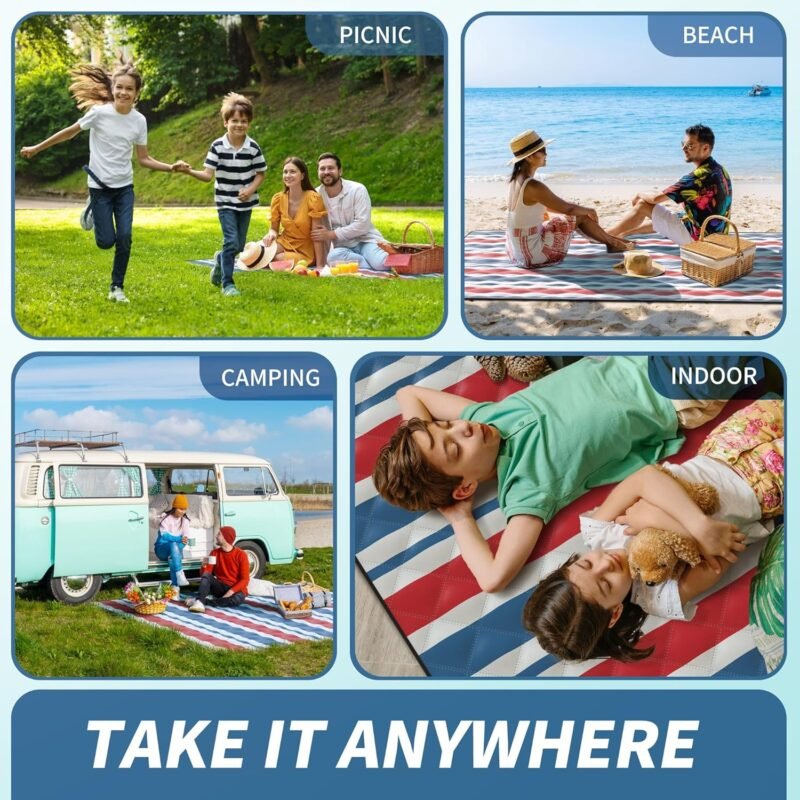 ANJ Outdoors (2025 Upgrade) Extra Large Waterproof Picnic Blankets | Foldable Sandproof Beach Blanket N Outdoor Blanket | 5-Layer Machine Washable Soft Picnic Mat for Camping, Grass, Park N Stadium - Image 7