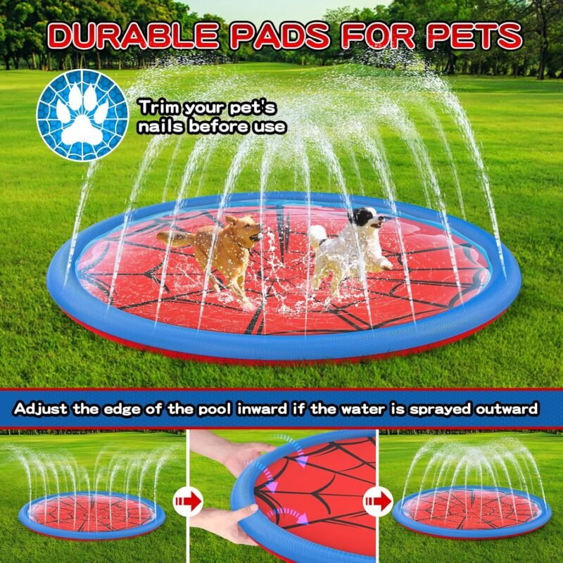 Non Slip Splash Pad for Kids and Dogs, 67'' Extra Large Splash Pad Outdoor Sprinkler for Kids, Dog Water Summer Toys Outdoor Toys for Toddlers 3-5 Ages 4-12 - Image 4
