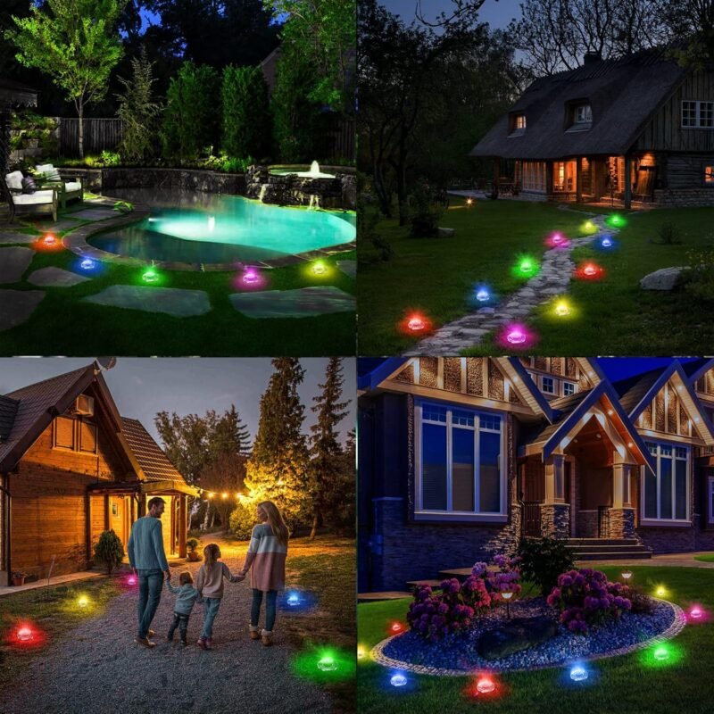 Brizled 12 Pack Color Changing Solar Ground Lights, 16 LED Outdoor Pathway Lights Landscape Lighting, Multicolor Solar Disk Light, Waterproof Disc Puck Light for Pathway Garden Yard Lawn Walkway Decor - Image 2
