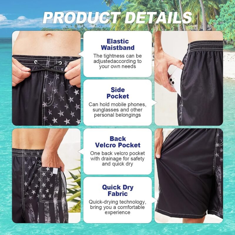 Mens Swim Trunks Quick Dry Board Shorts with Mesh Lining, Breathable Fit Hawaii Beach Shorts Swimwear Bathing Suits - Image 5