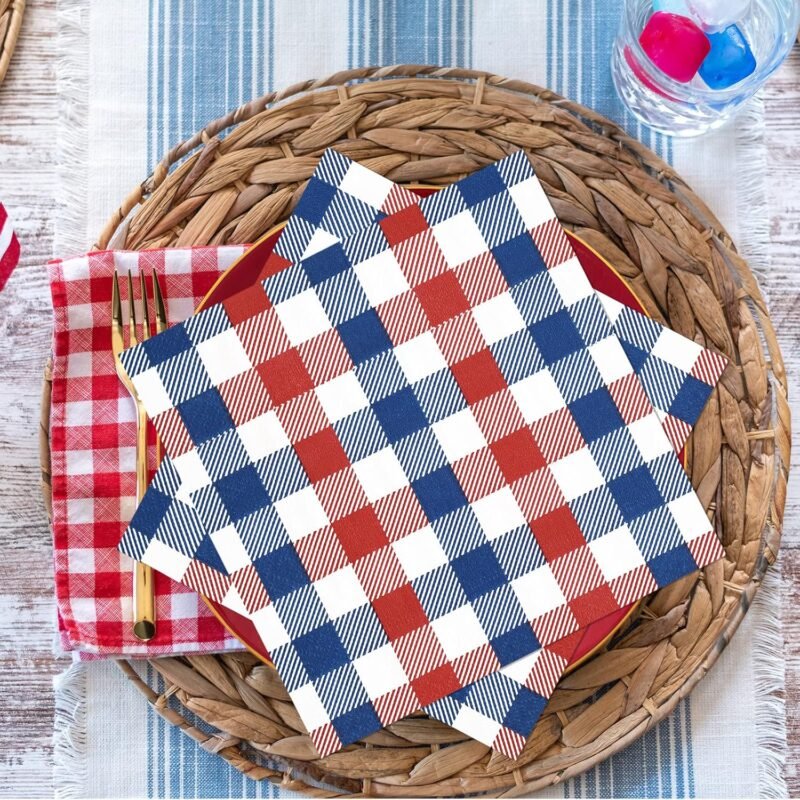 Whaline 80 Pack Patriotic Napkins 6.5 x 6.5 Inch Buffalo Plaid Paper Napkins Red Blue White 4th of July Disposable Napkins Patriotic Dinner Napkins for Independence Day Party Supplies Table Decor - Image 6