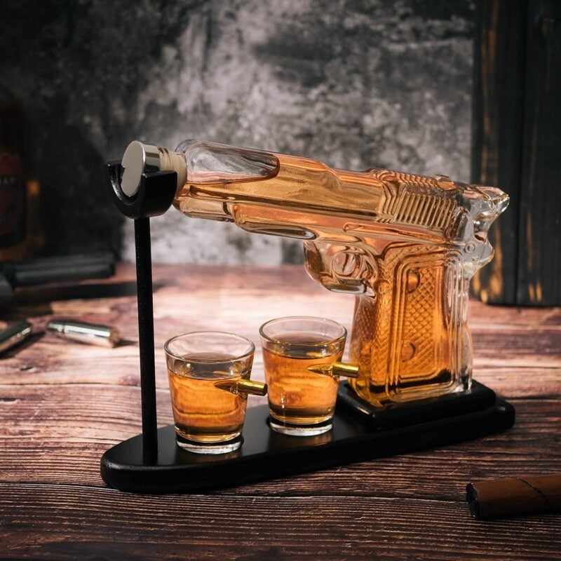 Gifts for Men Dad, 10.1 Oz Whiskey Gun Decanter Set + 2 Bullet Glasses - Unique Birthday Pistol Gift Ideas Daughter Son, Personalized Liquor Dispenser - Scotch Bourbon Vodka, Him, Brother Husband - Image 5