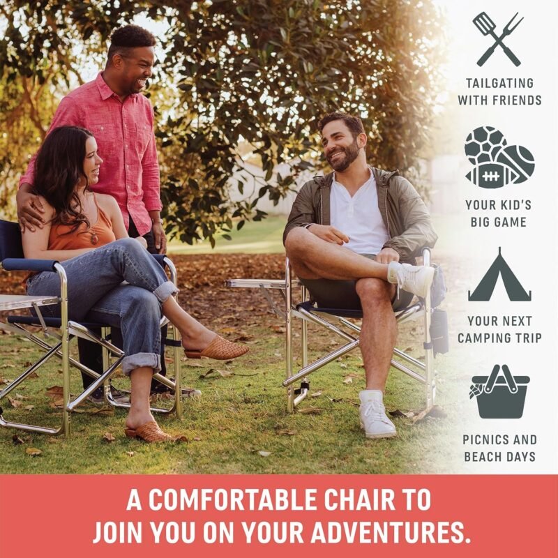 ONIVA - a Picnic Time brand - Sports Chair with Side Table, Beach Chair, Camp Chair for Adults, (Navy Blue) - Image 3