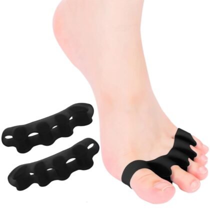 Toe Spacers for Women and Men, Toe Separators for Pedicure, Bunion Corrector, Hammer Toe Straightener, Plantar Fasciitis, Toe Spreaders for Foot Pain Relief and Foot Health. (Black)