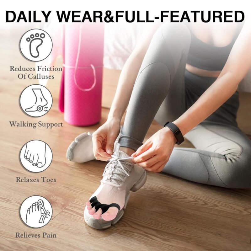 Toe Spacers for Women and Men, Toe Separators for Pedicure, Bunion Corrector, Hammer Toe Straightener, Plantar Fasciitis, Toe Spreaders for Foot Pain Relief and Foot Health. (Black) - Image 5