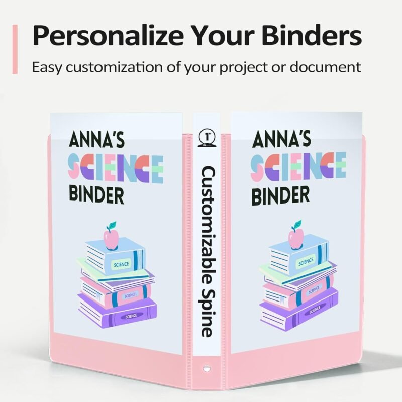 6 Pack Extra Durable 3 Ring Binders 1 inch, Sooez 1” Three Round Ring Binders with Pockets, Cute Customizable Clear View Cover for 8.5 x 11'' Letter Size Papers, Pastel School Office Supplies for Girl - Image 5
