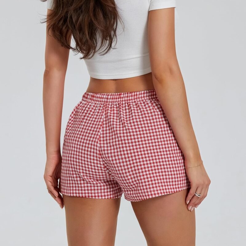 Womens Boxer Shorts Gingham Y2k Pajama Cute Plaid Striped Print Lounge Sleep Shorts - Image 4