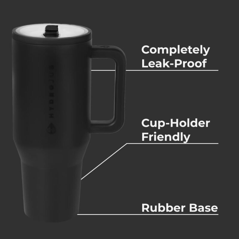 HydroJug Traveler - 32 oz Water Bottle with Handle & Flip Straw - Fits in Cup Holder, Leak Resistant Tumbler-Reusable Insulated Stainless Steel & Rubber Base - Gifts for Women & Men, Black - Image 2